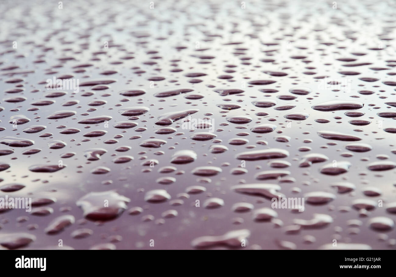 Nasse Oberfläche der Fahrzeugverkehr Haube Stockfoto