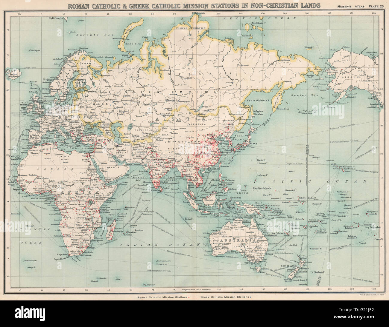 WELT. Römisch-katholischen & griechisch orthodoxe Missionen in nichtchristlichen Ländern, 1911-Karte Stockfoto