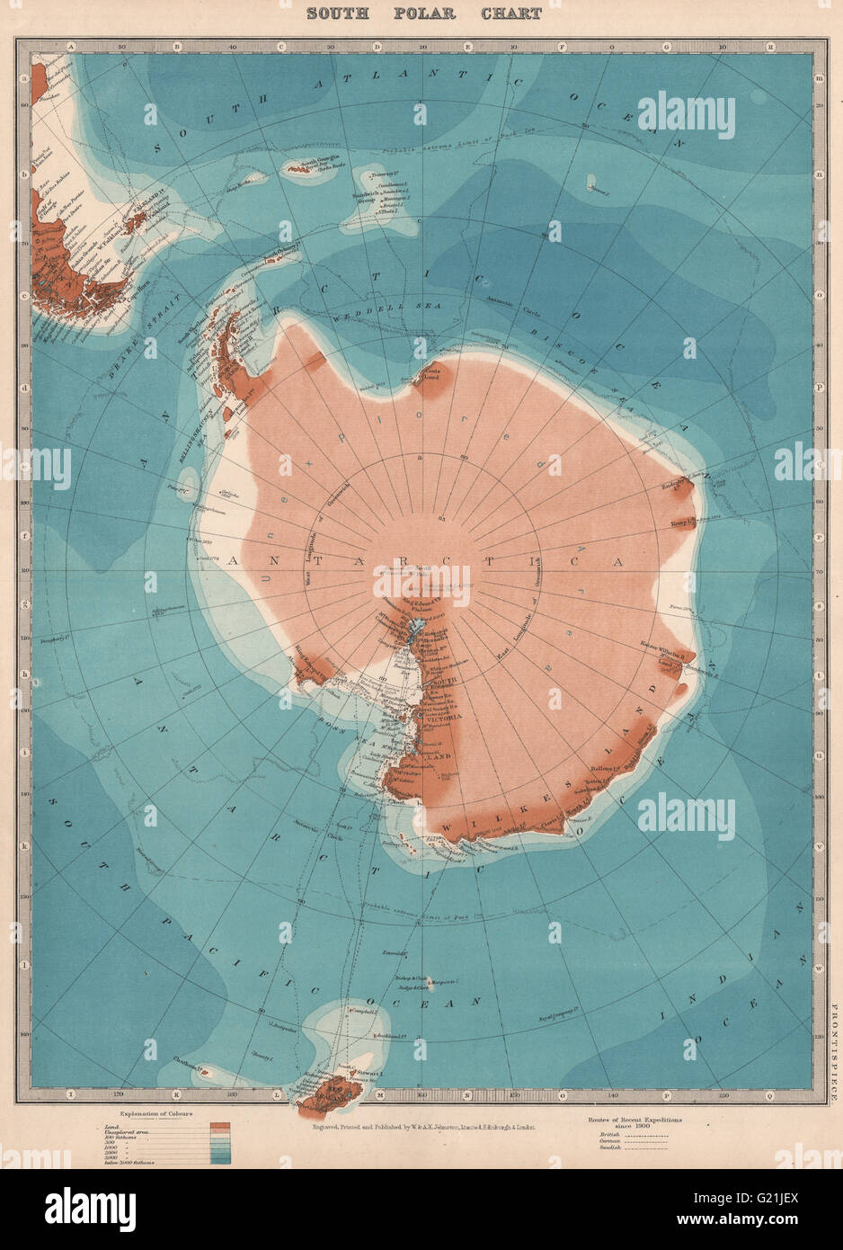 ANTARKTIS. Zeigt, dass Amundsen den Südpol 1911 erreicht. JOHNSTON, 1912 alte Karte Stockfoto