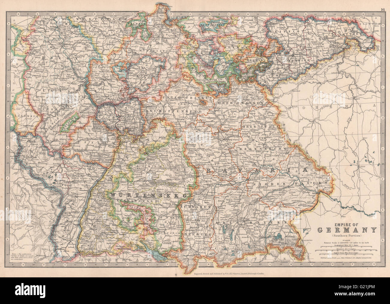 DEUTSCHEN Reiches Süden zeigt wichtige Schlachtfeld & Termine. JOHNSTON, 1912 Karte Stockfoto