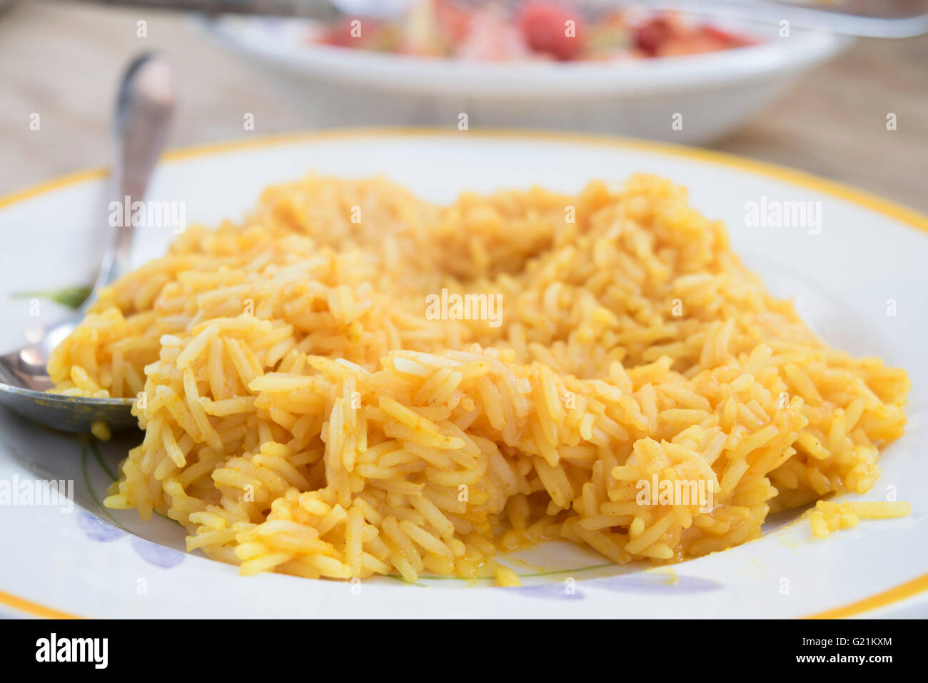 Saffon Reis mit geriebenem Parmigiano-Reggiano-Käse Stockfoto