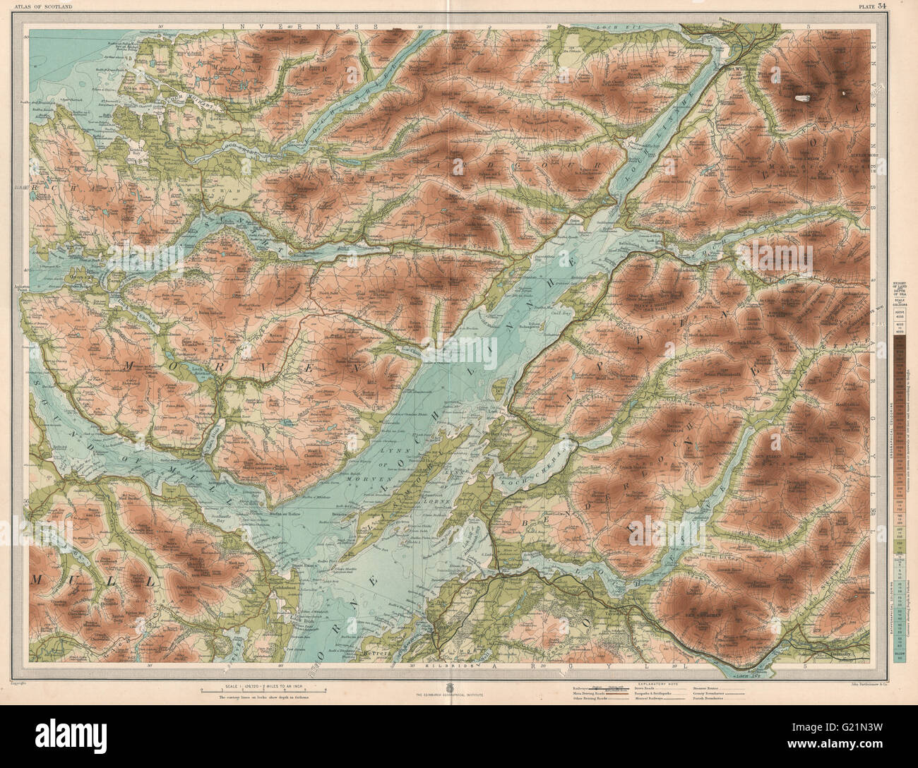 LOCH LINNHE Oban Sound of Mull Morven Appin Lorne Etive Sunart. GROßE, 1912 Karte Stockfoto