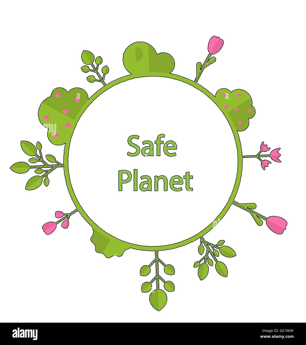 Frame Form Kreis grüne Pflanze Blume Schrei sicher Planeten Erde Stock Vektor