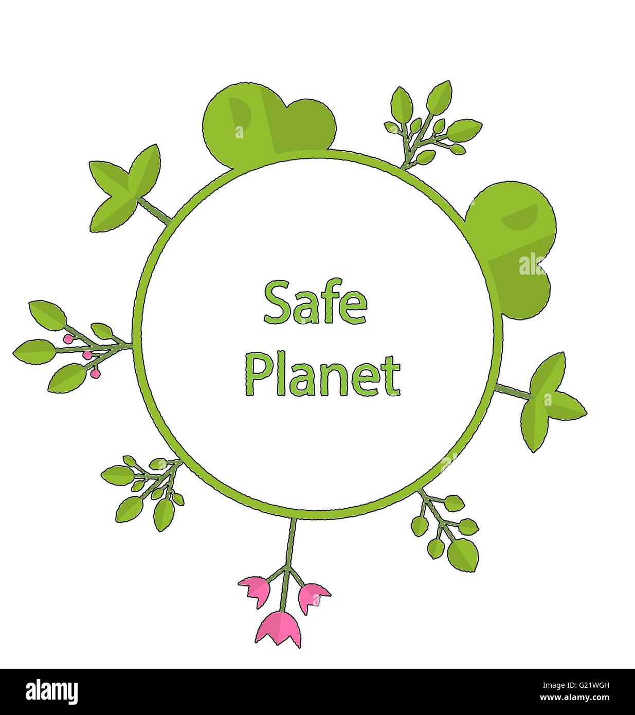 Frame Form Kreis grüne Pflanze Blume Schrei sicher Planeten Erde Stock Vektor