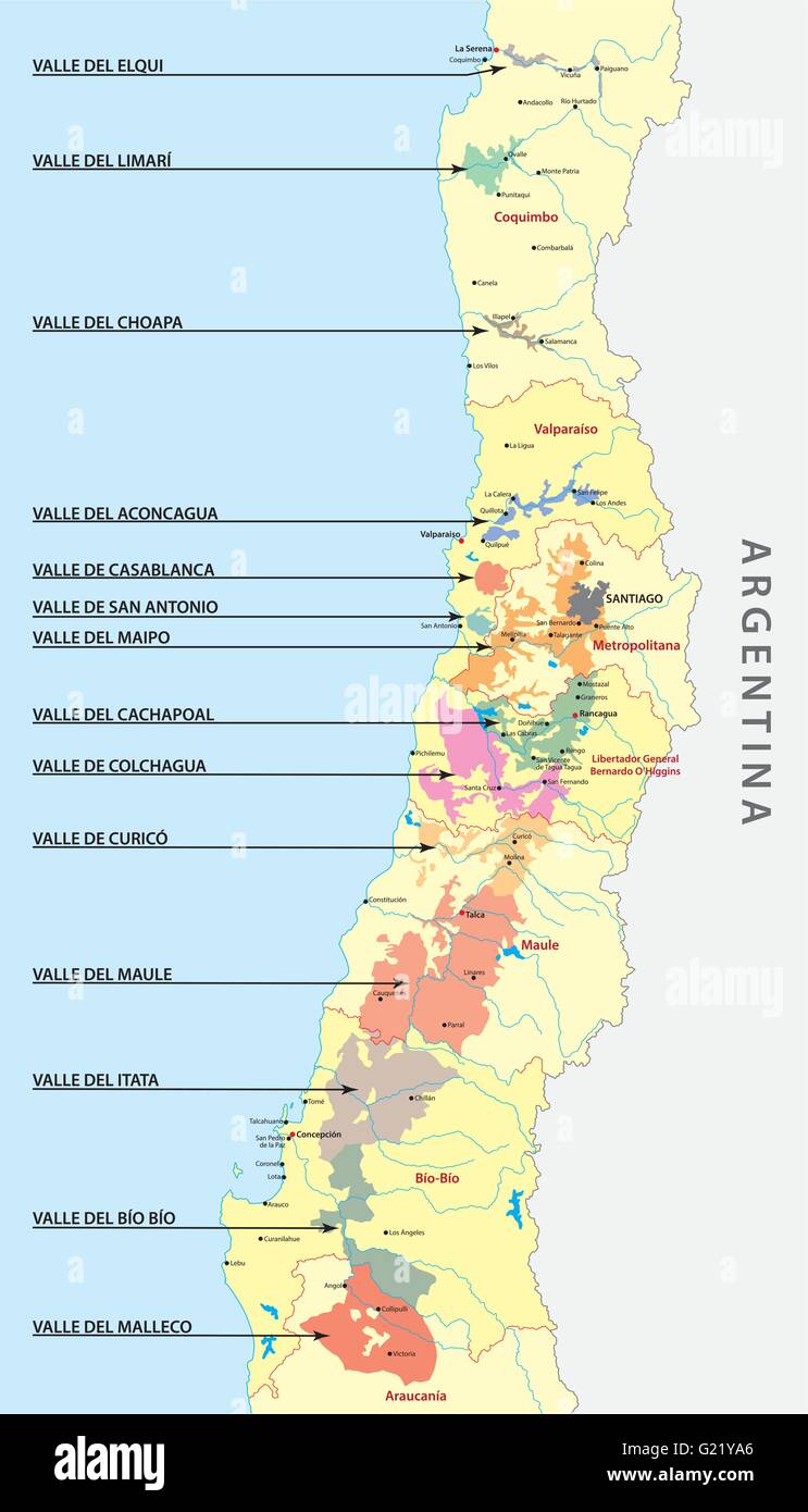 chilenischer Wein Landkarte Stock Vektor