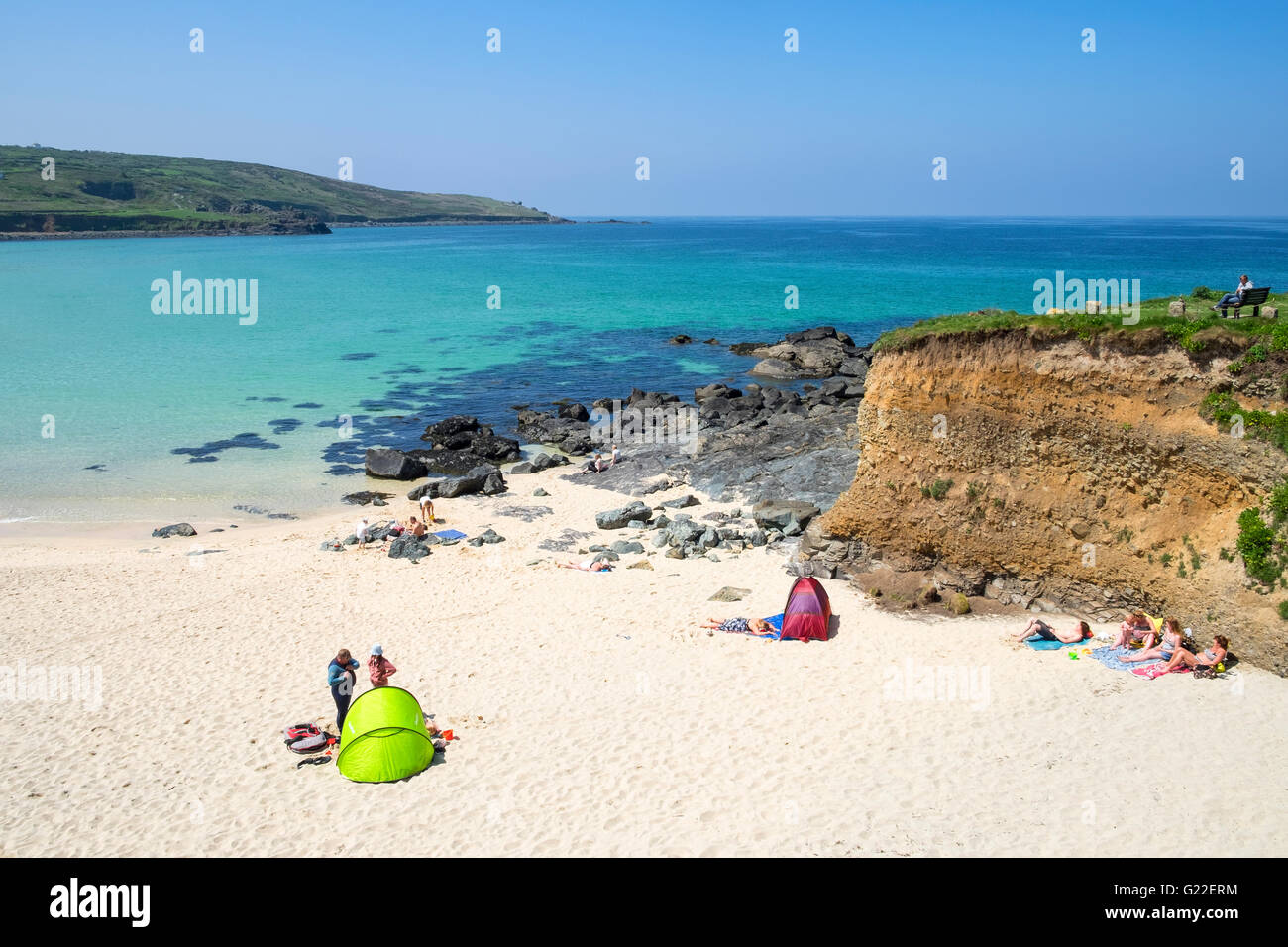 Eine ruhige Ecke von Porthmeor Beach in St.Ives, Cornwall, England, UK Stockfoto