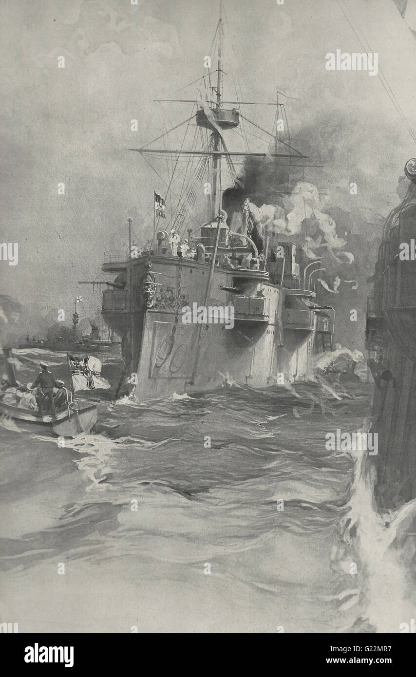 Deutsche Marine-Geschwader in asiatischen Gewässern während des Spanisch-Amerikanischen Krieges Stockfoto