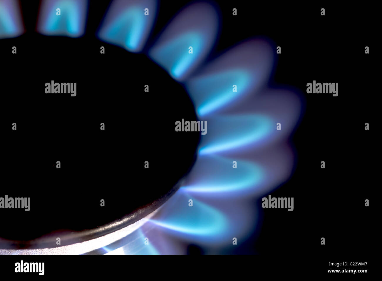 Flamme der Gas Herd brennende Gas Energie Stockfoto