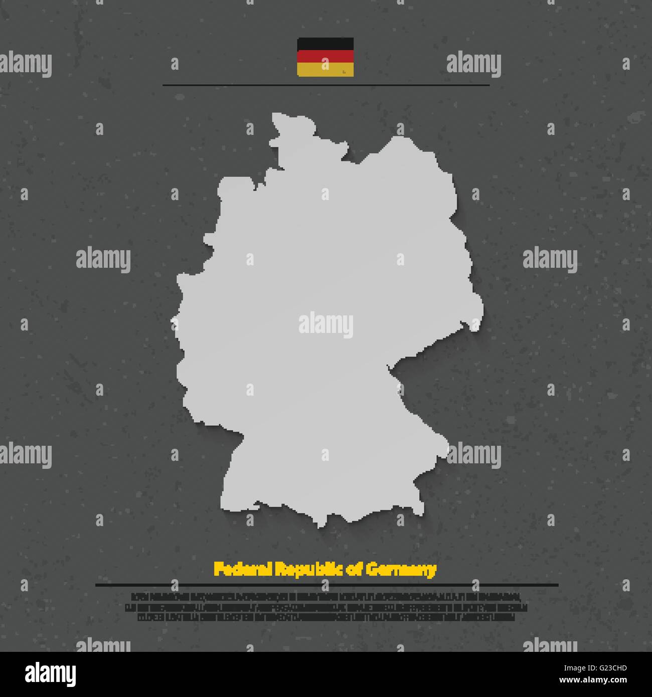 Der Bundesrepublik Deutschland Karte und offizielle Flaggensymbol auf dunklem Hintergrund. Vektor-deutsche politische Karte 3d Illustration. Europa Stock Vektor