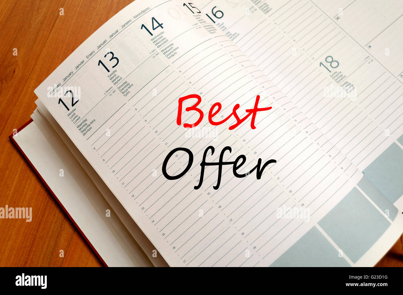 Beste Angebot Text Konzept schreiben auf notebook Stockfoto