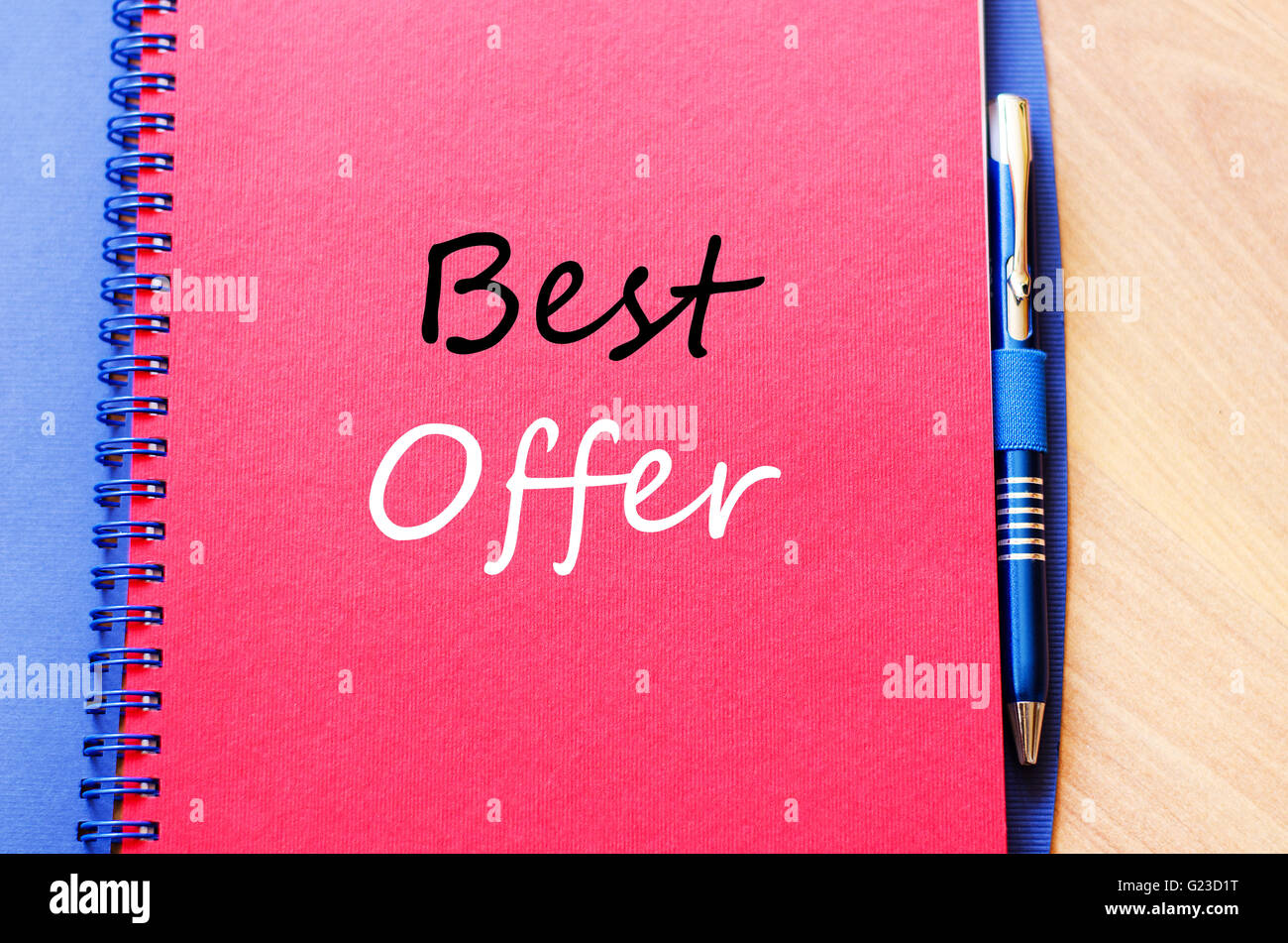 Beste Angebot Text Konzept schreiben auf notebook Stockfoto