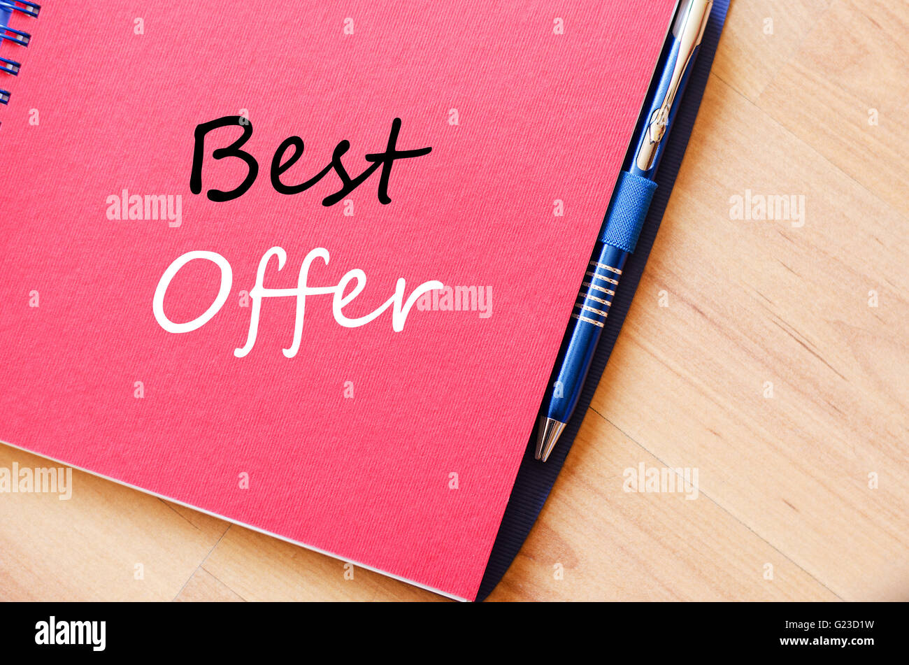 Beste Angebot Text Konzept schreiben auf notebook Stockfoto