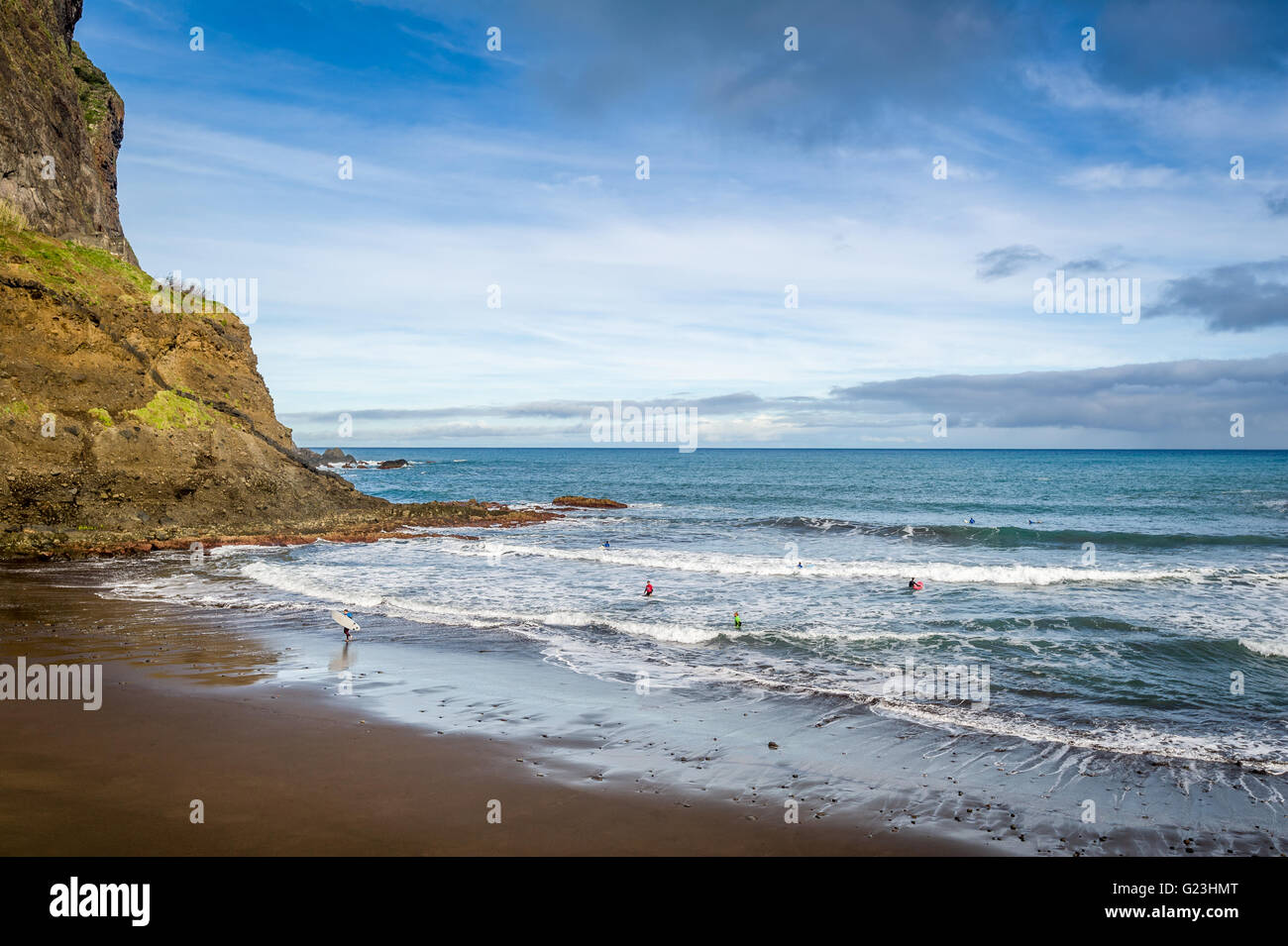 Surfer Strand Praia da Alagoa, Insel Madeira Stockfoto