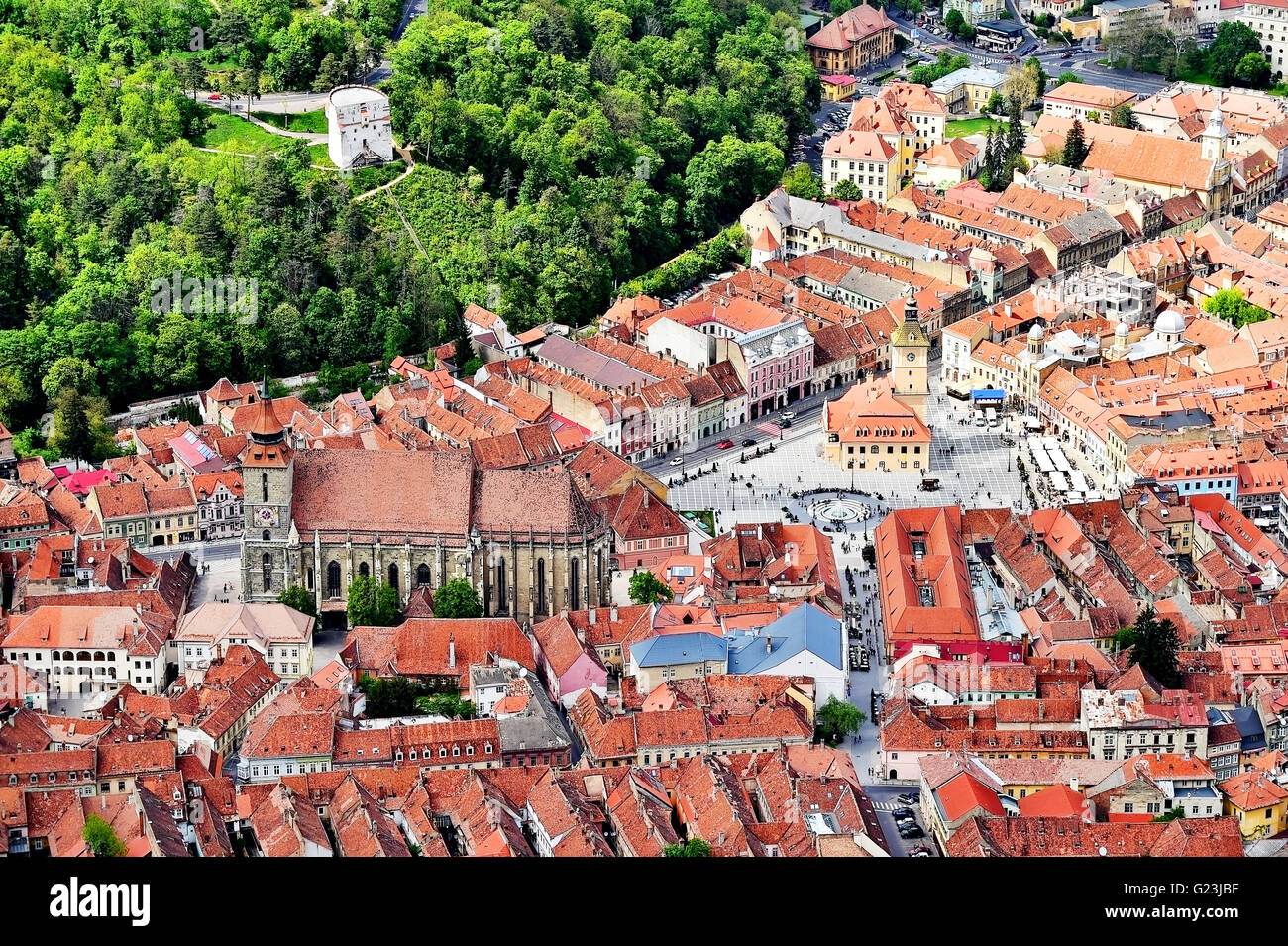 Luftbild mit Siebenbürgen Brasov mittelalterlichen Altstadt im Frühling Stockfoto