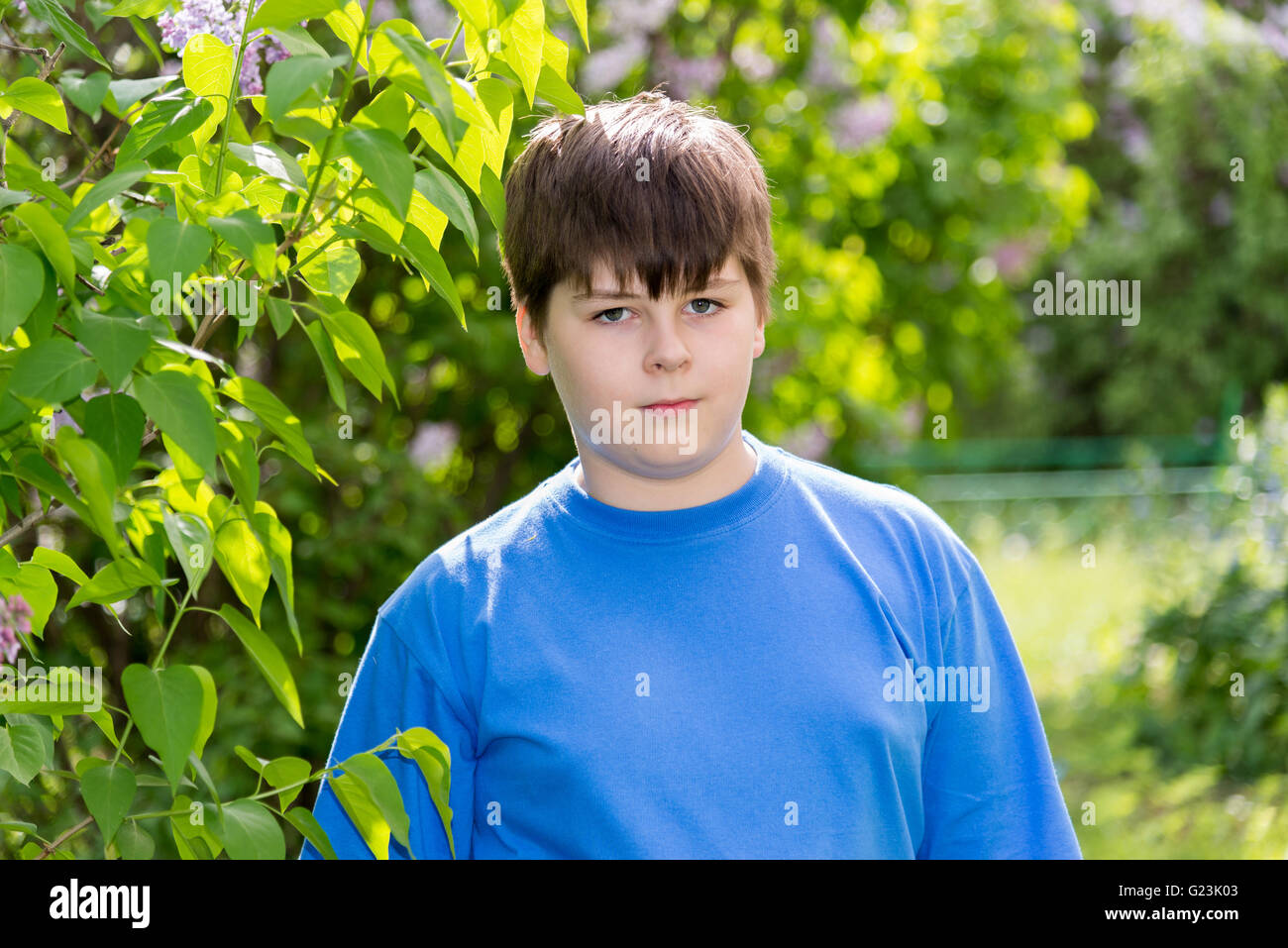 Junge von etwa 12 Jahren im Park Stockfoto