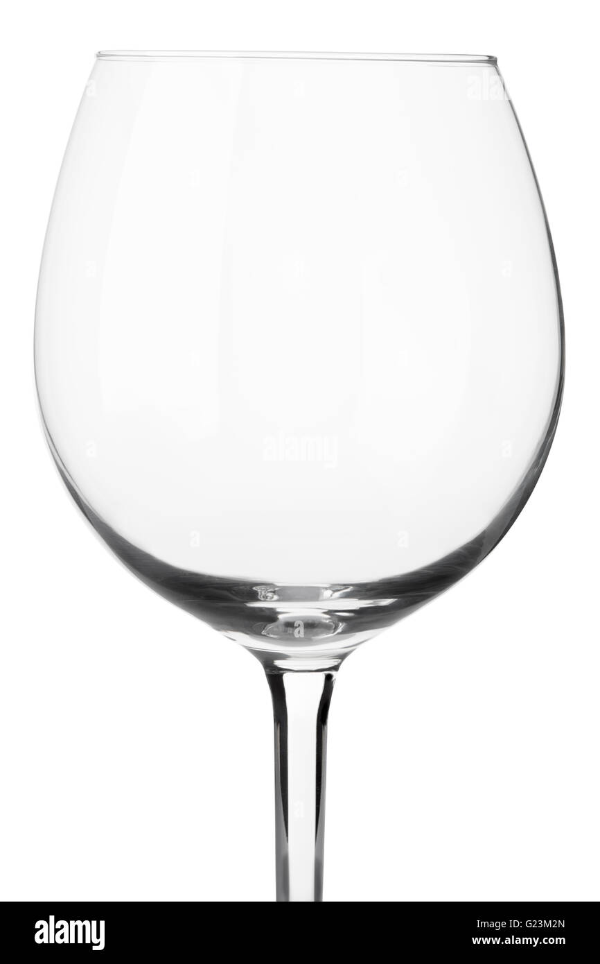Leere Glas Wein hautnah isoliert auf weißem, Clipping-Pfad Stockfoto