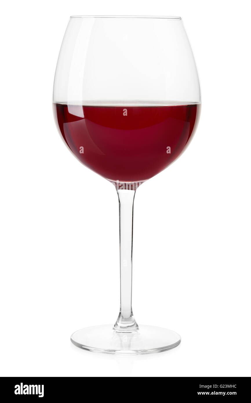 Rot Wein Kristallglas isoliert auf weiss, Schneidepfad Stockfoto