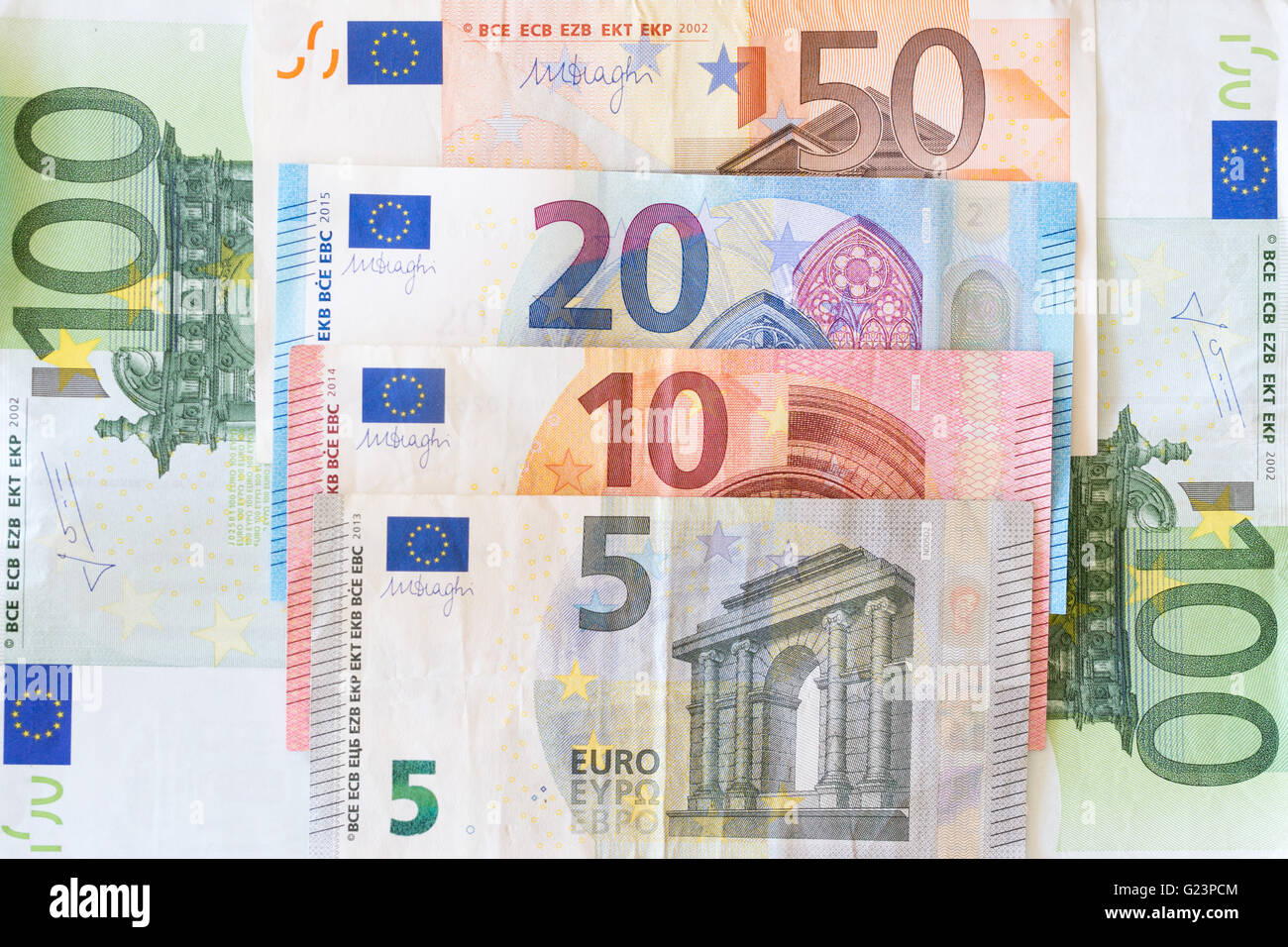 Eine Auswahl an Euro-Banknoten Stockfoto