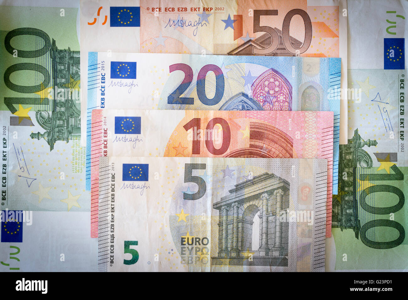 Eine Auswahl an Euro-Banknoten Stockfoto
