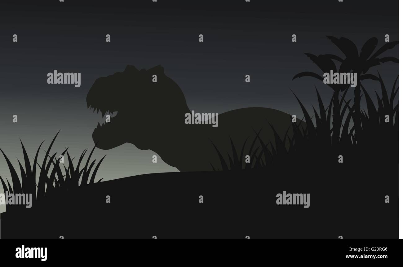 Silhouette der großen Tyranosaurus mit grass Stock Vektor