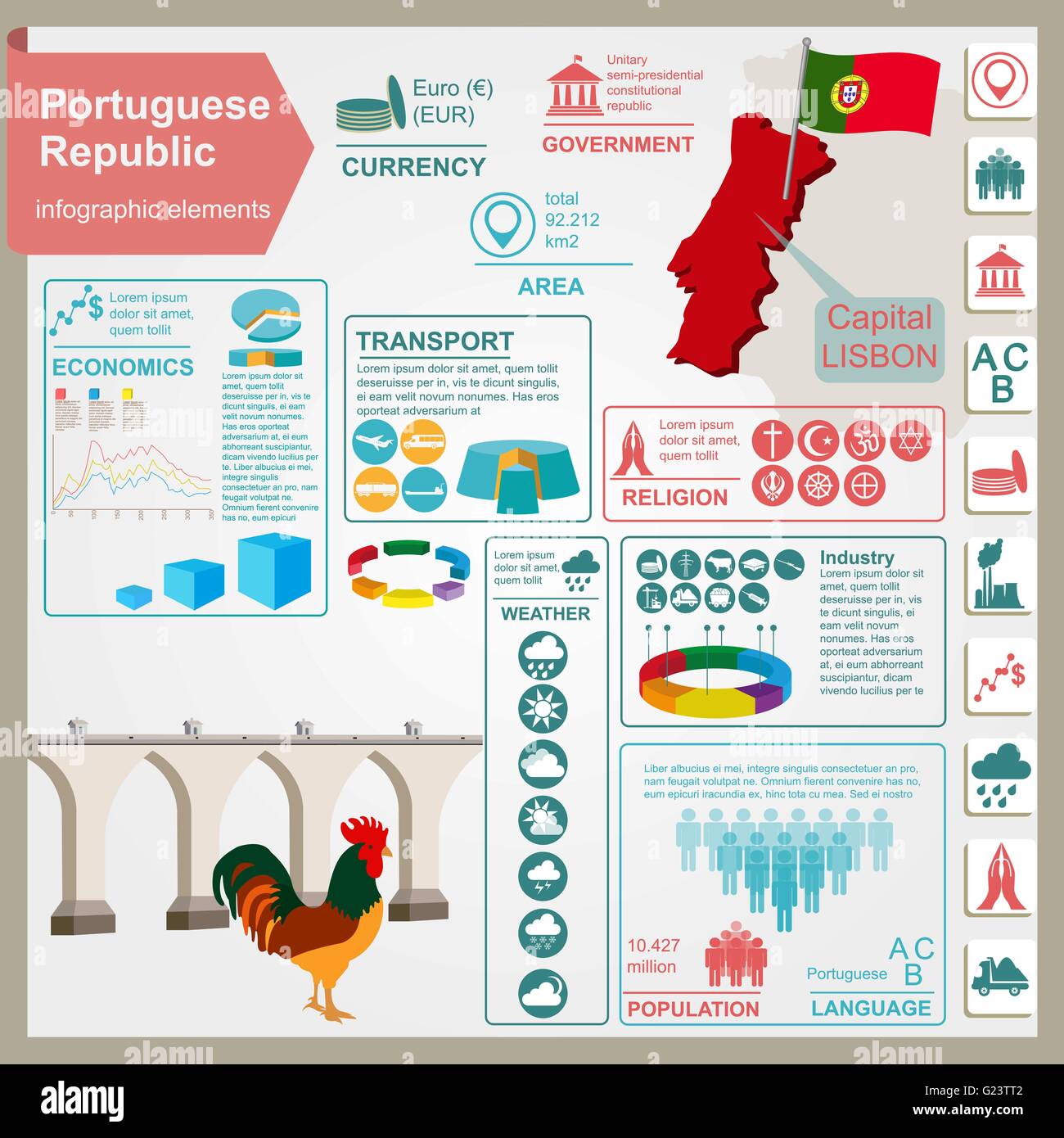 Portugal-Infografiken, statistische Daten, Sehenswürdigkeiten. Vektor-illustration Stock Vektor