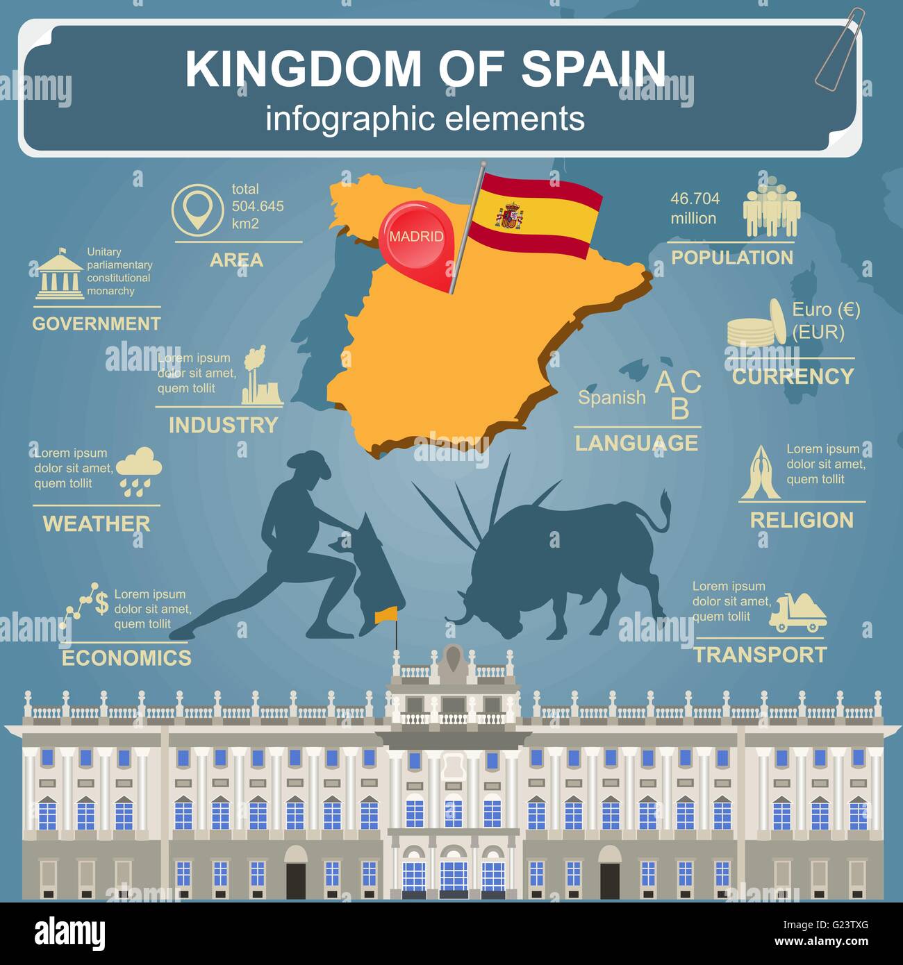 Spanien-Infografiken, statistische Daten, Sehenswürdigkeiten. Vektor-illustration Stock Vektor