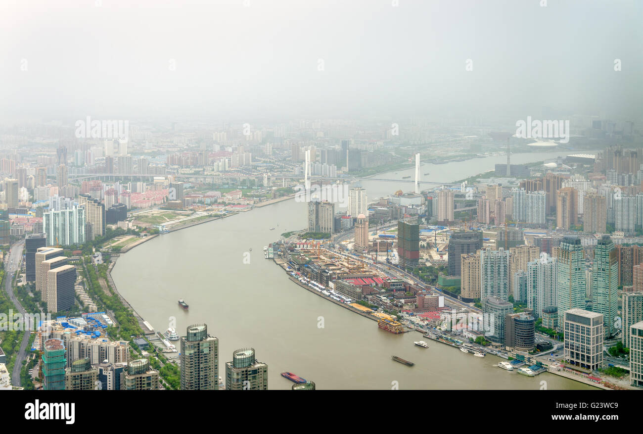 Luftaufnahme des Huangpu-Flusses in Shanghai Stockfoto