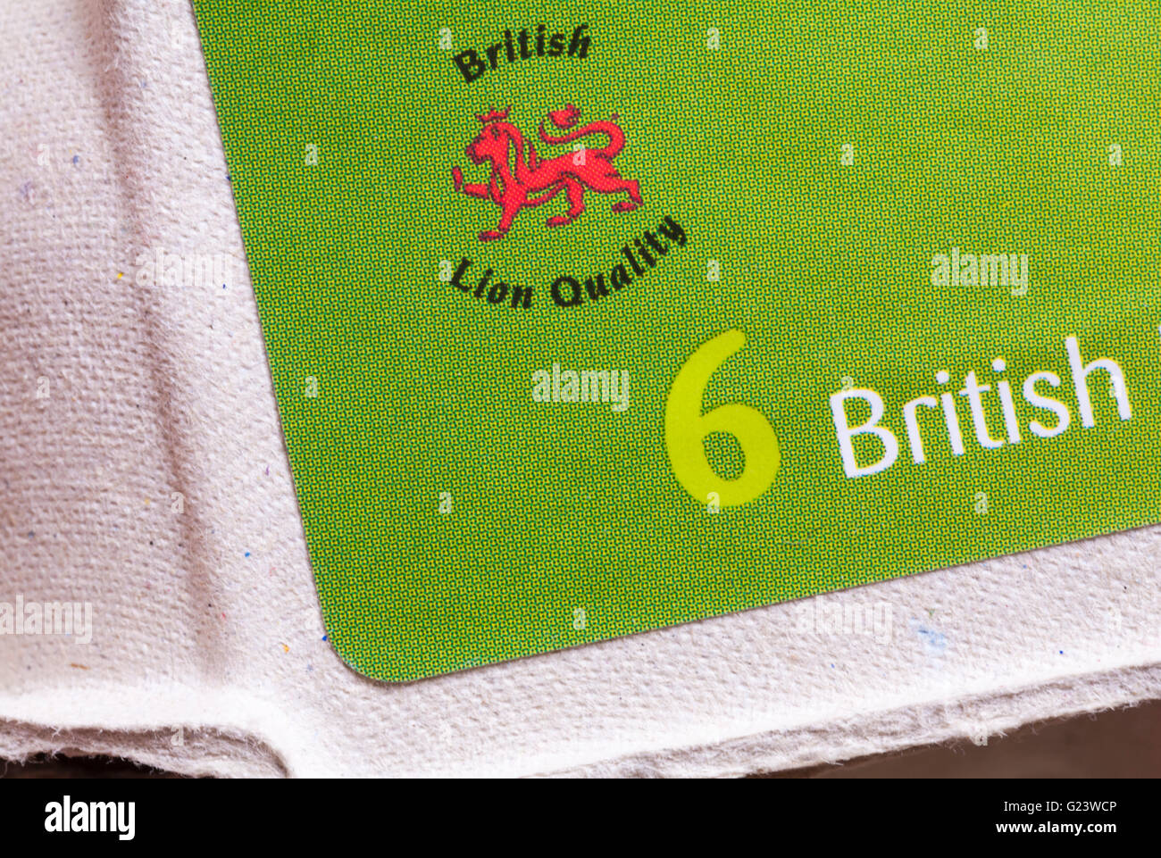 British Lion Qualität Symbol auf der Verpackung von 6 Britischen mittlere Eier aus Freilandhaltung Stockfoto