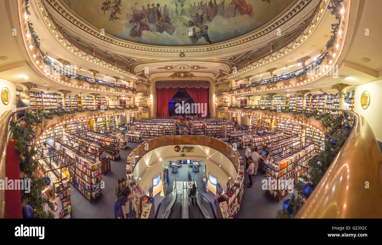 Innenraum des Ateneo Buchhandlung Interieur, ehemalige Theater in Buenos Aires, Panorama, Argentinien Stockfoto