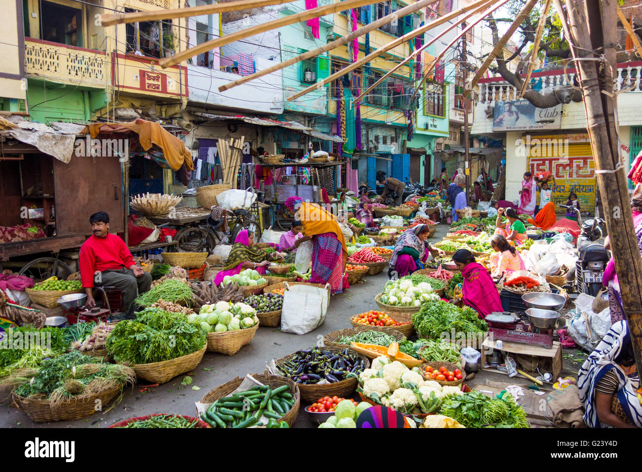 Ein Obst- und Gemüsemarkt Straßenmarkt in Udaipur, Indien Stockfoto