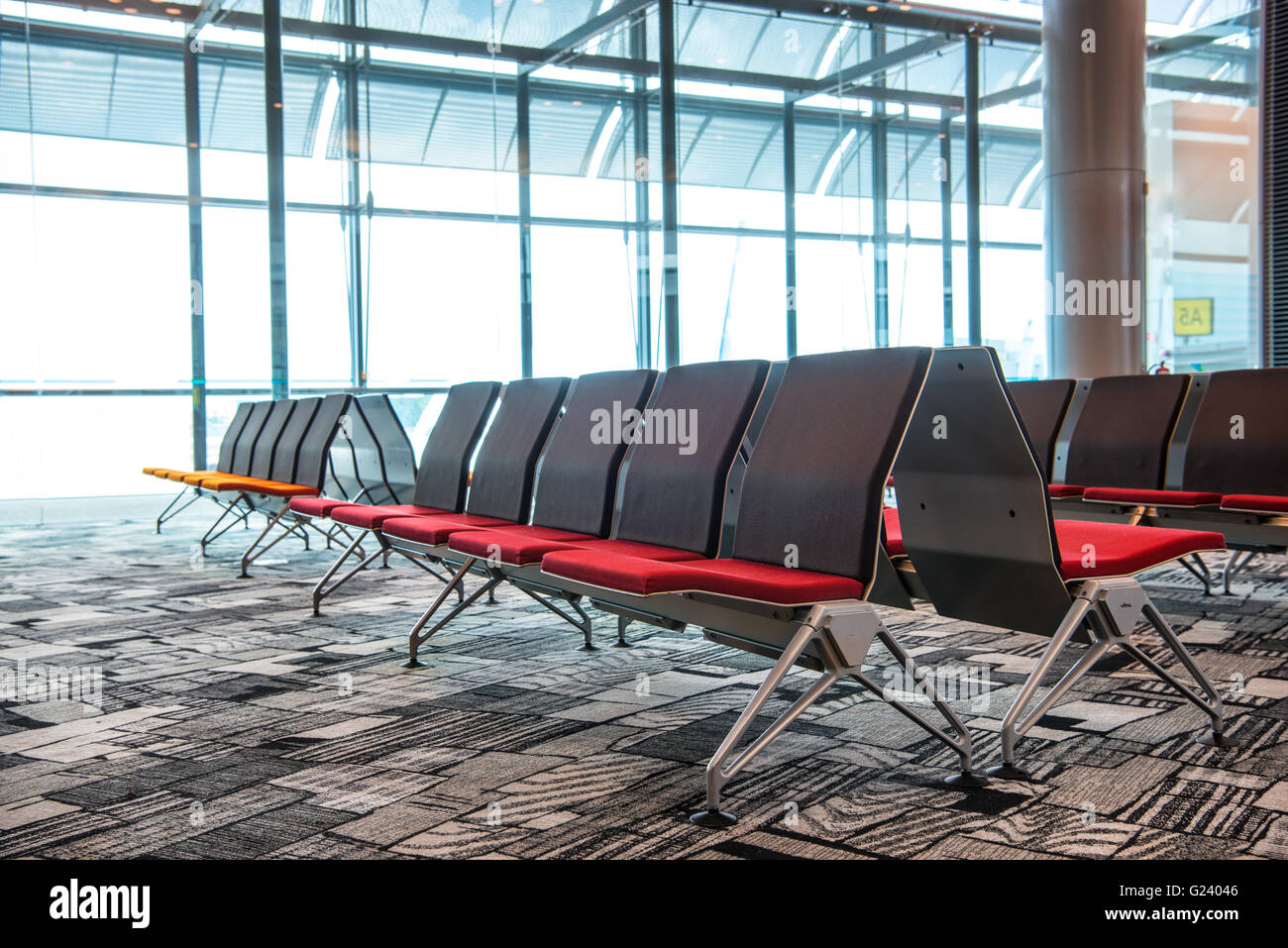 Flughafen-Terminal, Sitze, Blick vom Flughafenhalle Stockfoto