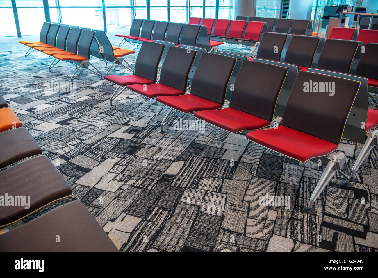 Flughafen-Terminal, Sitze, Blick vom Flughafenhalle Stockfoto