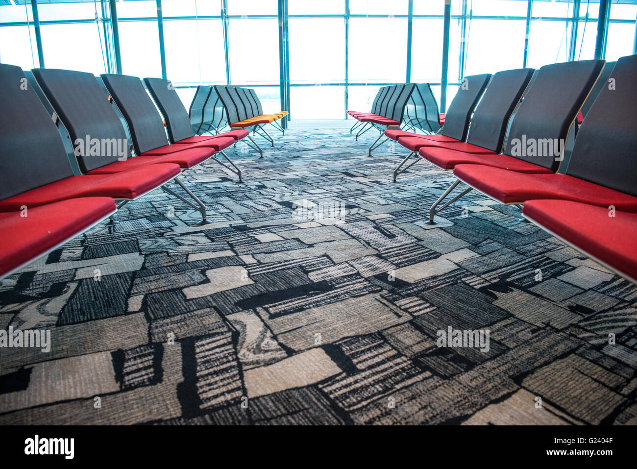 Flughafen-Terminal, Sitze, Blick vom Flughafenhalle Stockfoto