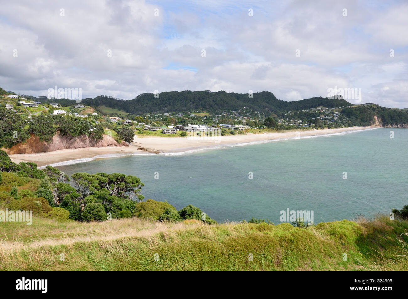 Hahei Strand, Mercury Bay von Te Pare Punkt Stockfoto