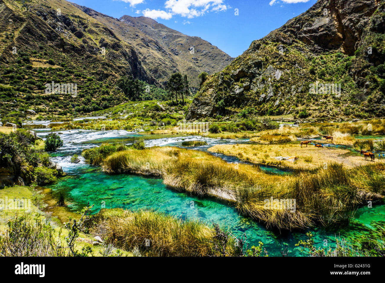 Wasserlandschaft in den peruanischen Anden. Fotografiert in der Nähe von Huancayo, Peru Stockfoto