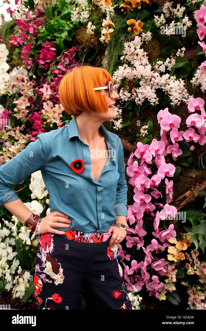 Mary Portas mit Orchideen im großen Pavillon, RHS Chelsea Flower Show 2016 Stockfoto