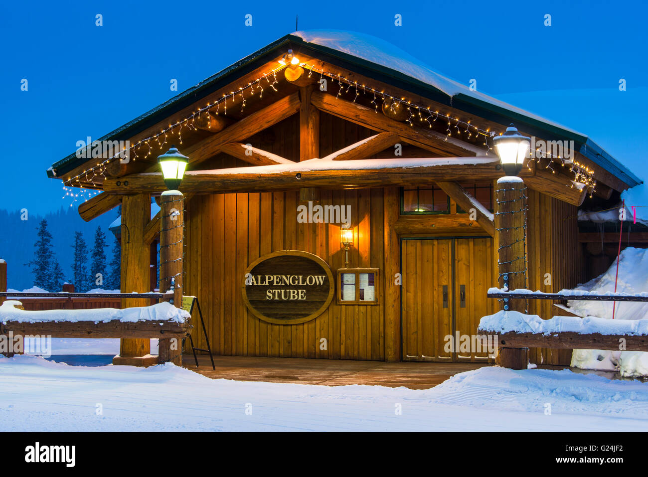 Außerhalb der Alpenglow Stube Restaurant, North Peak, Keystone Ski Resort, Colorado. Stockfoto