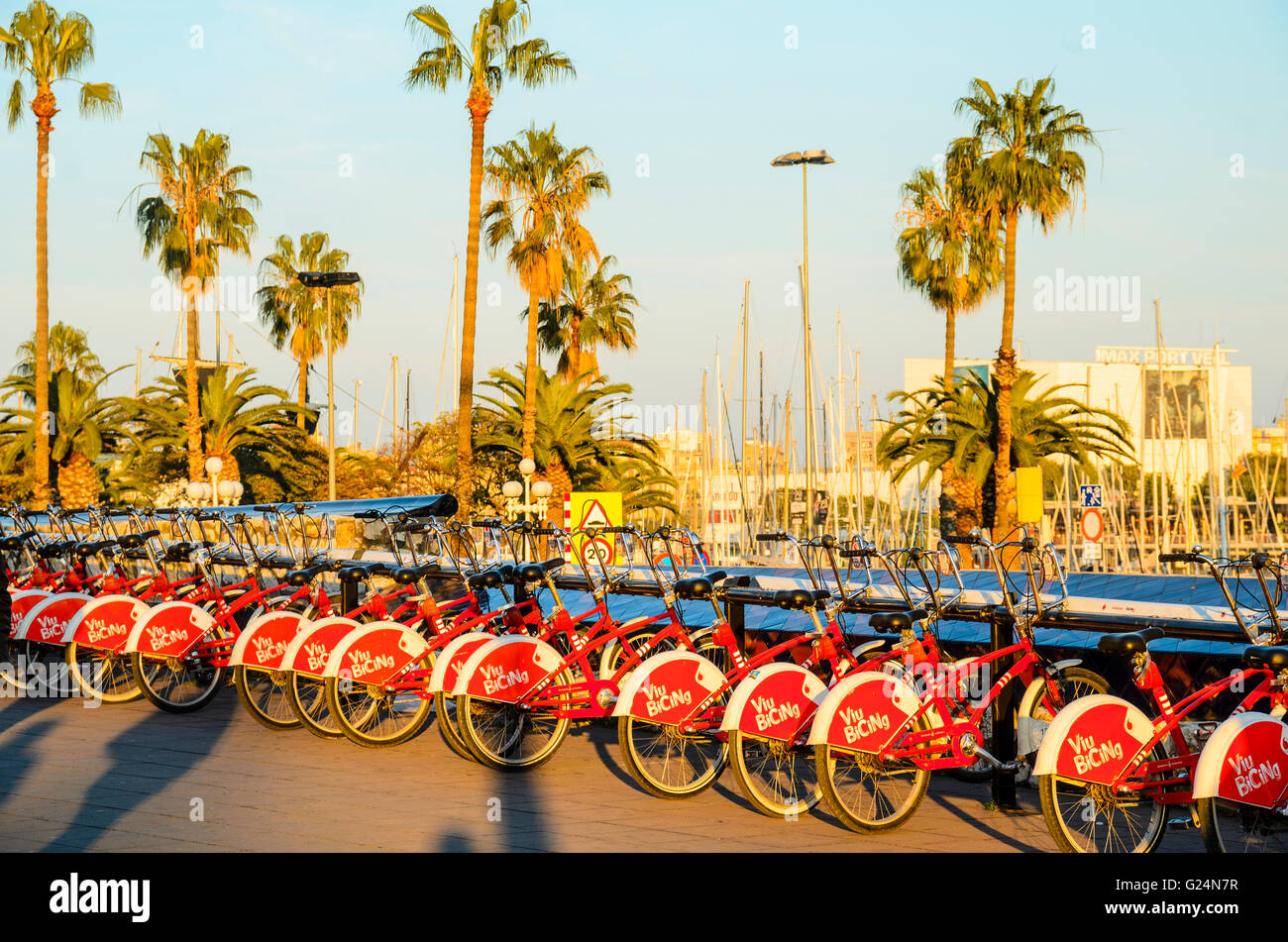 Bicing-City-Bikes am Port Vell Barcelona Stockfoto