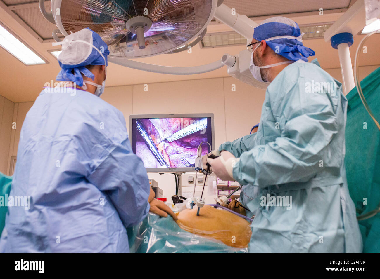 Operative Laparoskopie und Hysteroskopie Exploration hier, Behandlung der Endometriose, Krankenhaus in Limoges, Frankreich. Stockfoto
