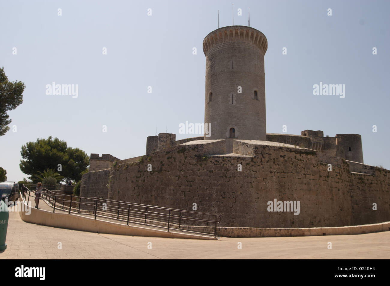 Ein schönes Bild der Außenwände und den Turm von Schloss Bellver, Palma de Mallorca, Castello de Bellver, Palma de Mallorca Stockfoto