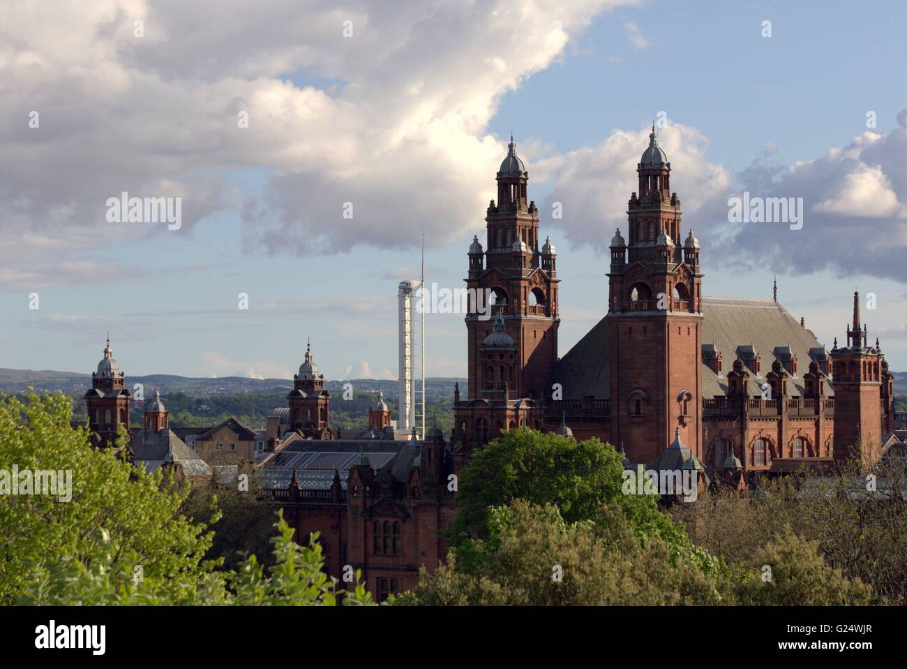 Blick vom Fahnenmast Viereck Kelvingrove Museum und Science Center Tower Universität von Glasgow, Glasgow, Scotland, UK. Stockfoto