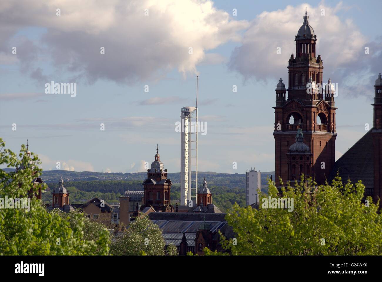Blick vom Fahnenmast Viereck Kelvingrove Museum und Science Center Tower Universität von Glasgow, Glasgow, Scotland, UK. Stockfoto