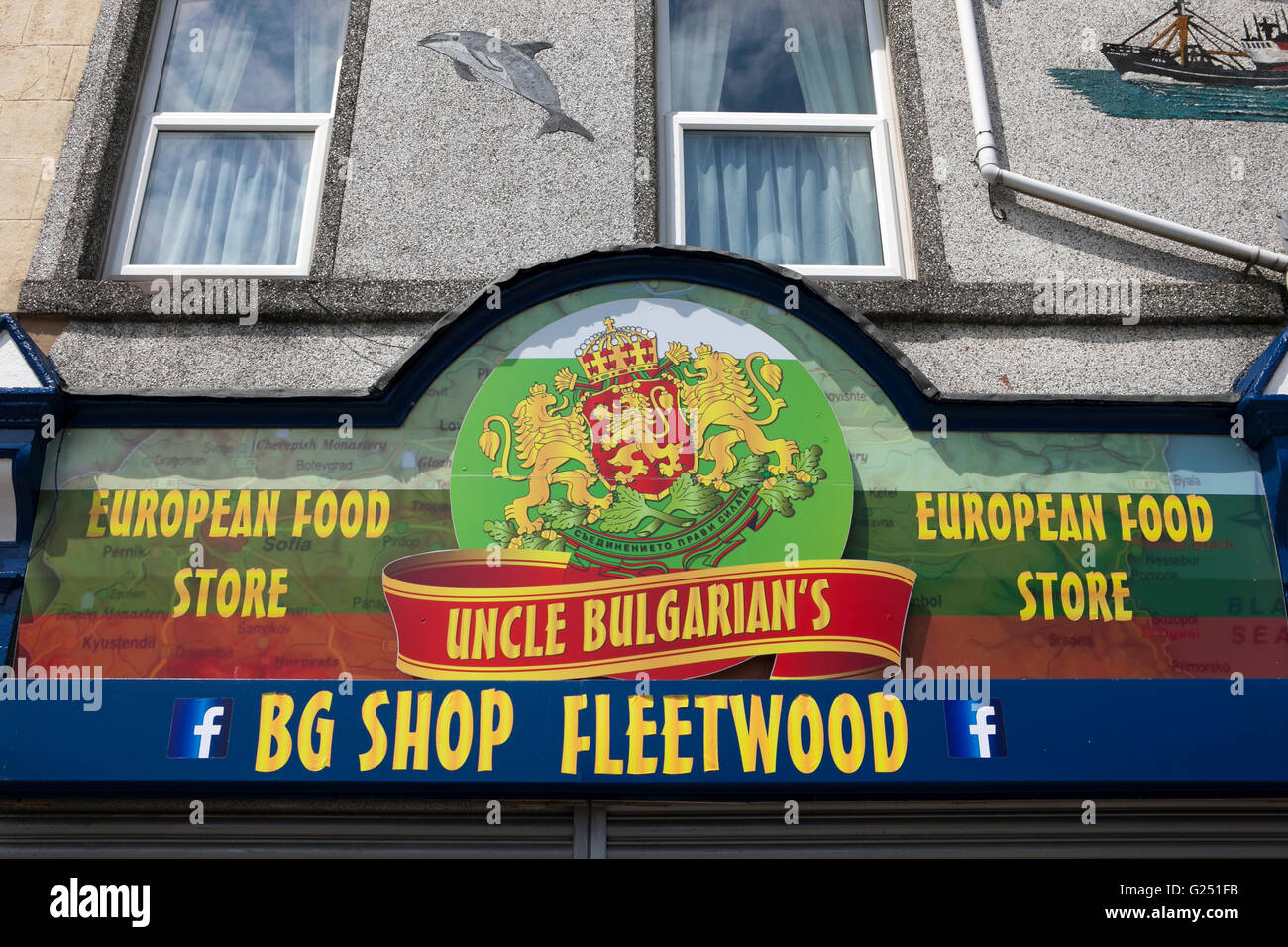 Bulgarische European Food Store in Thornton Cleveleys, Flyde Coast, Fleetwood, Lancashire, UK Stockfoto