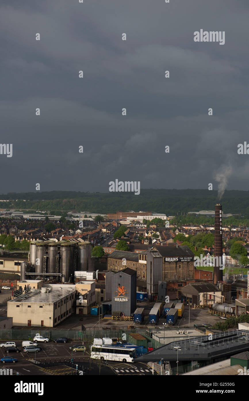 Luftaufnahme der Gehirn-Brauerei in Cardiff, Südwales Stockfoto