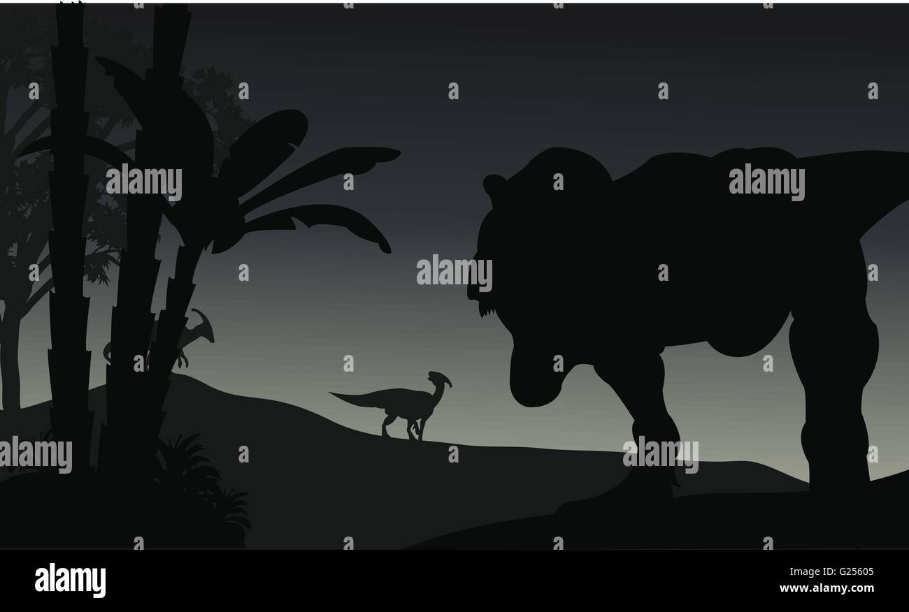 Silhouette von Tyranosaurus und Parasaurolophus Stock Vektor