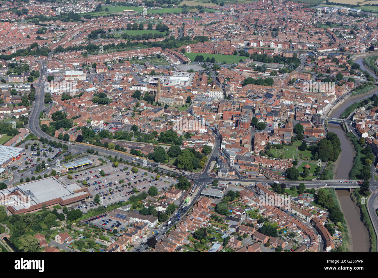 Eine Luftaufnahme des Stadtzentrums von Bridgwater in Somerset Stockfoto