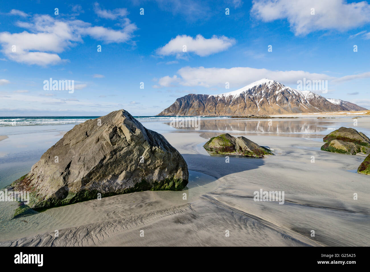 Leerer Strand, Lofoten, Nordland, Norwegen Stockfoto