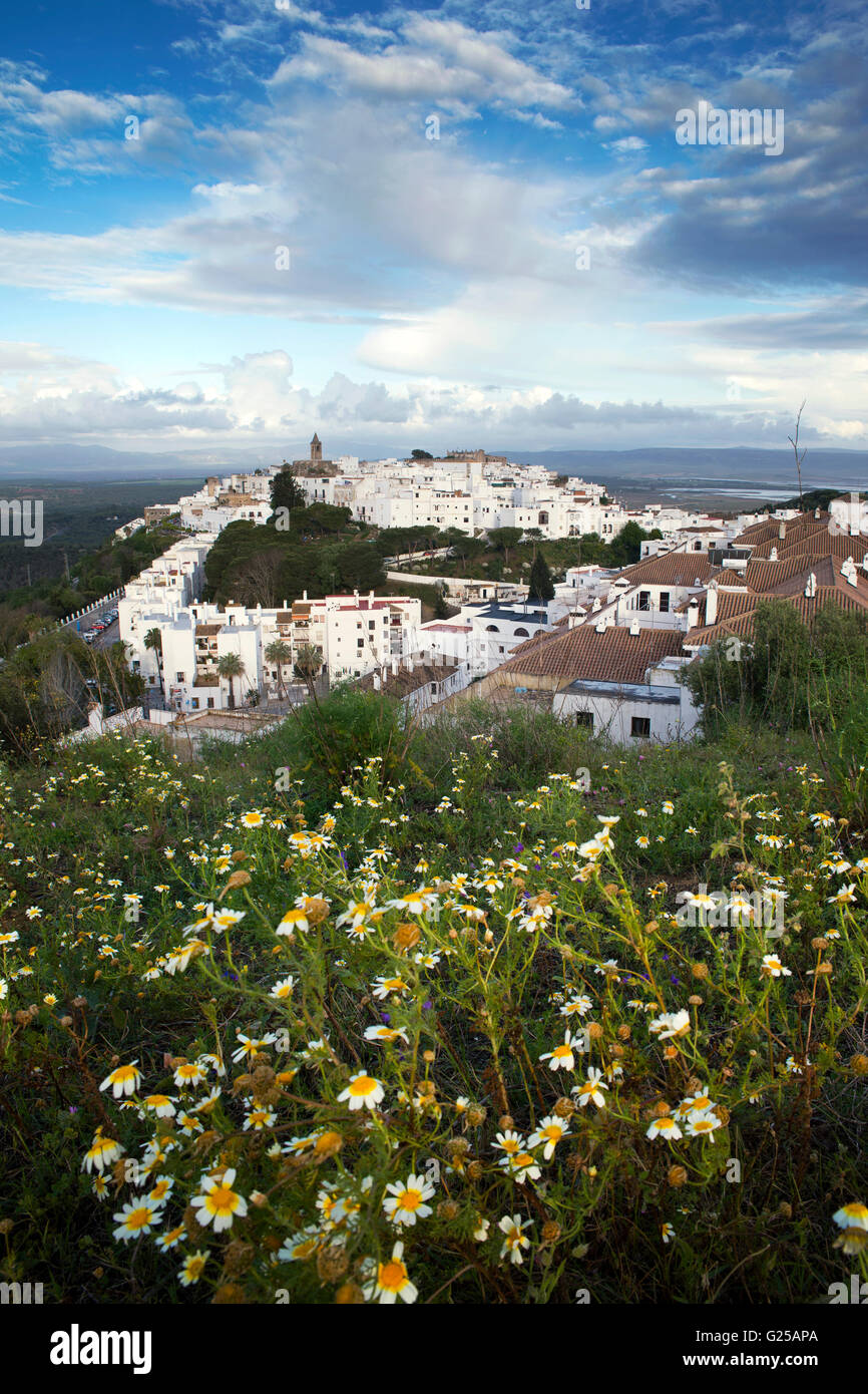 Erhöhten Stadtbild, Vejer De La Frontera, Cádiz, Andalusien, Spanien Stockfoto