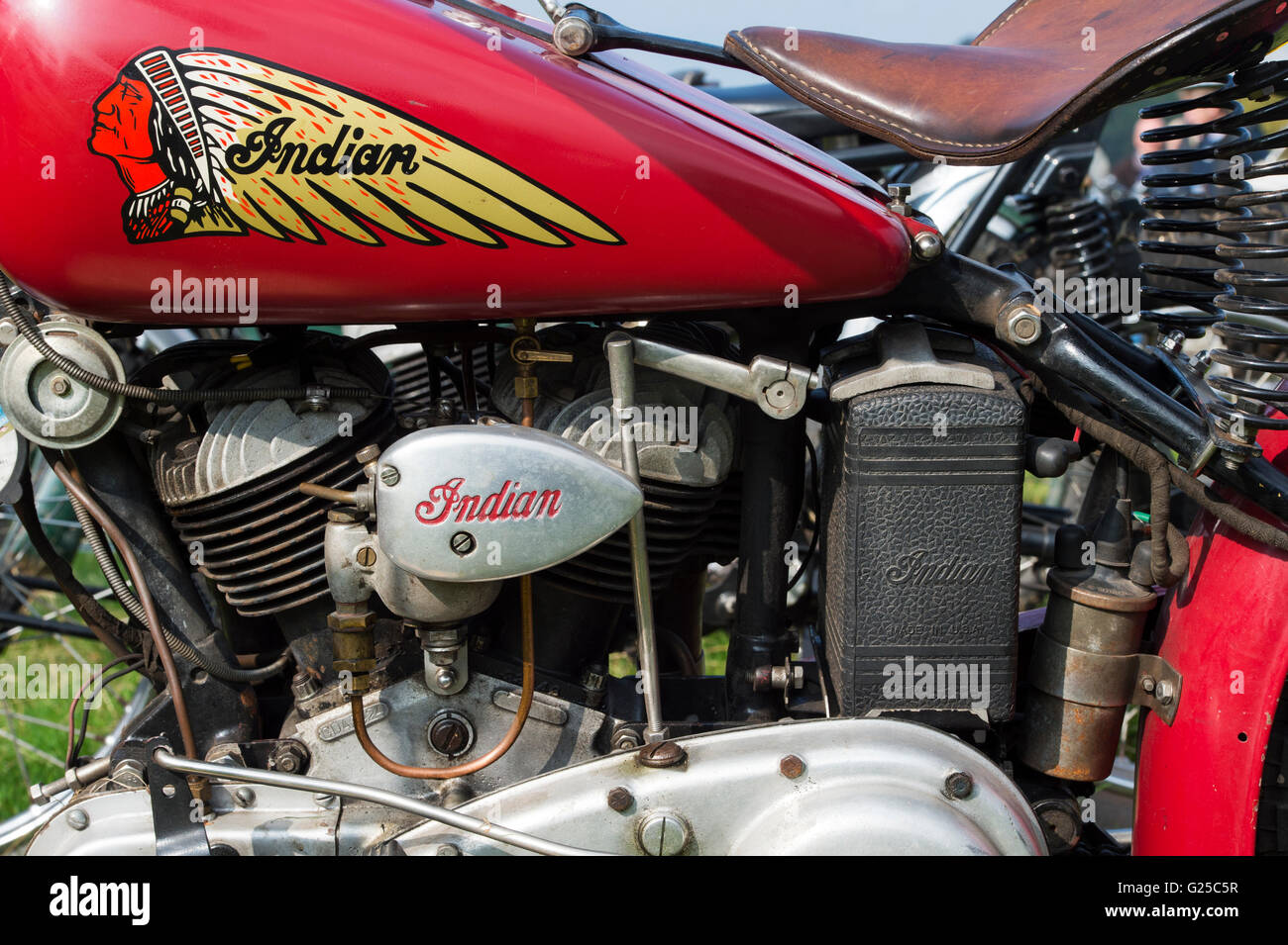 741b Indian Scout Motorrad. Klassische amerikanische Motorrad Stockfoto