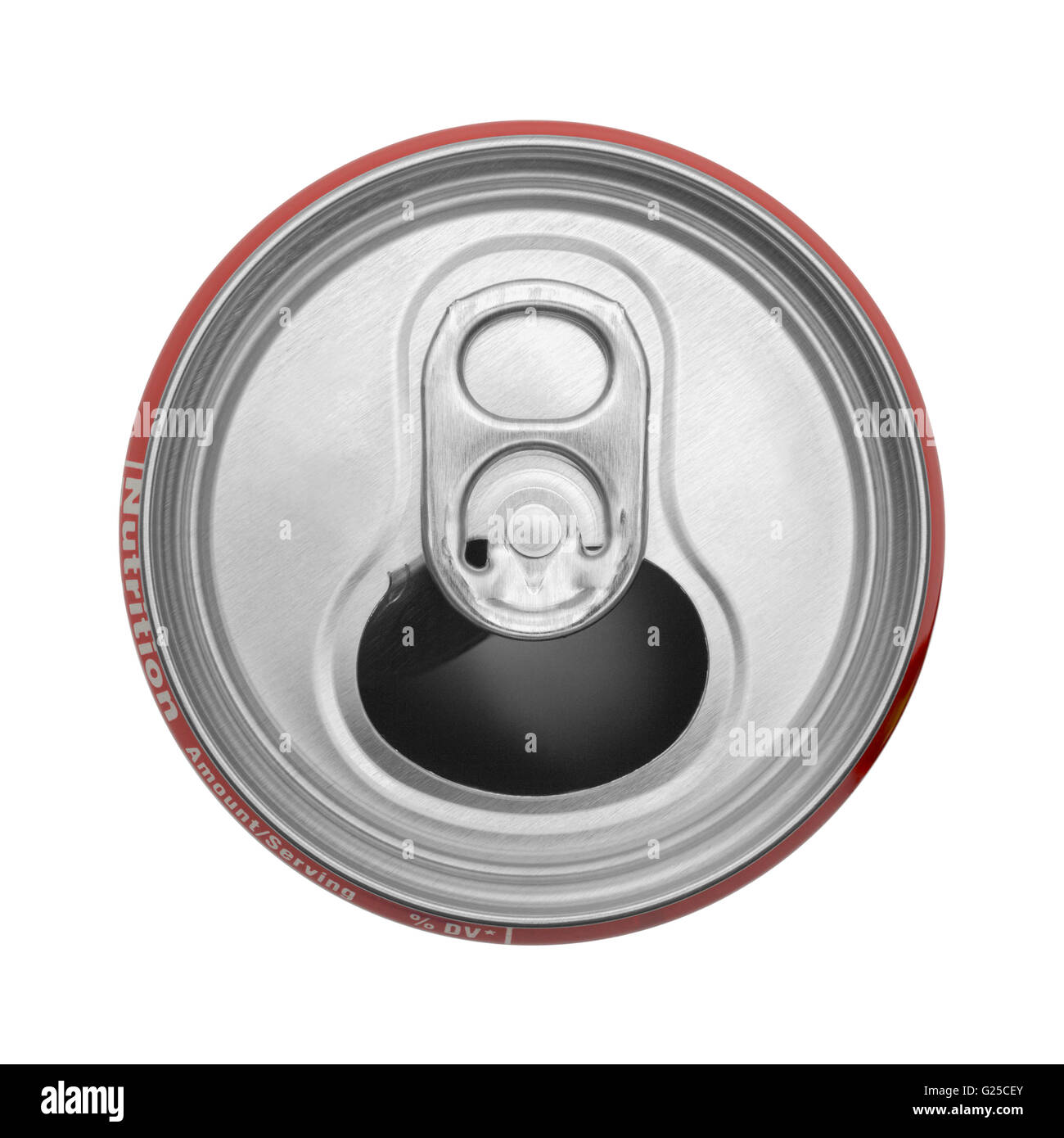Draufsicht der leeren offenen Soda kann isolierten auf weißen Hintergrund. Stockfoto